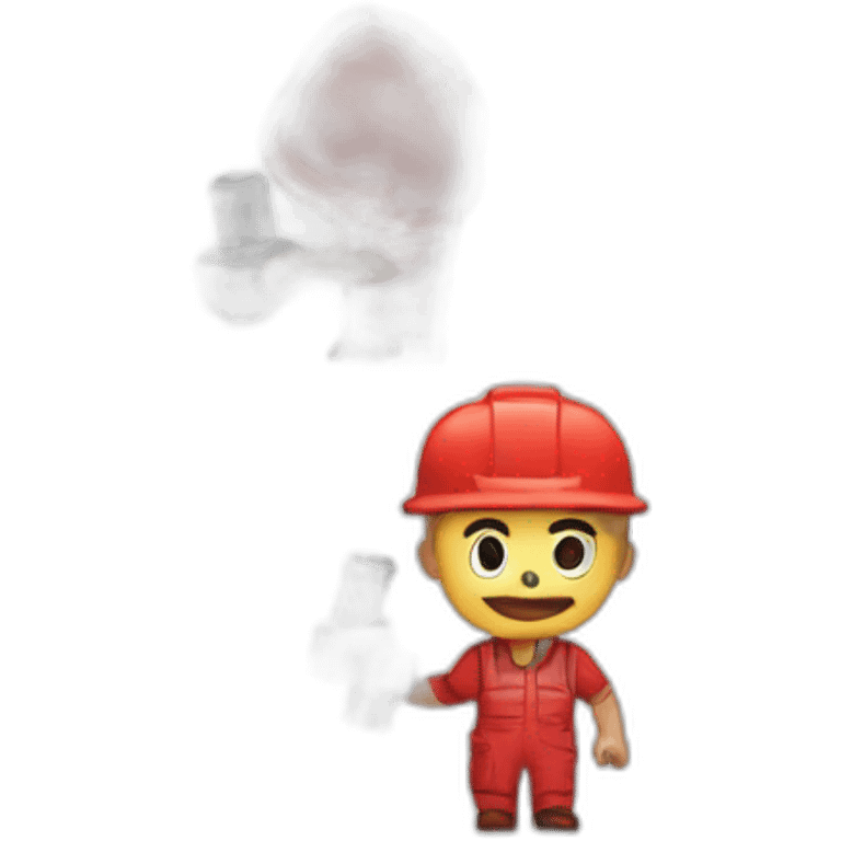 Industrial professional senior mechanical assembler working on the assembly of heavy machinery with a red outfit emoji