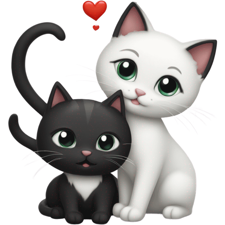 Black cat and white cat with heart  emoji