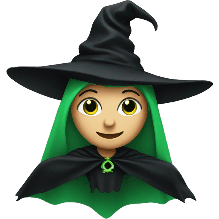 Flying green witch with black cape emoji