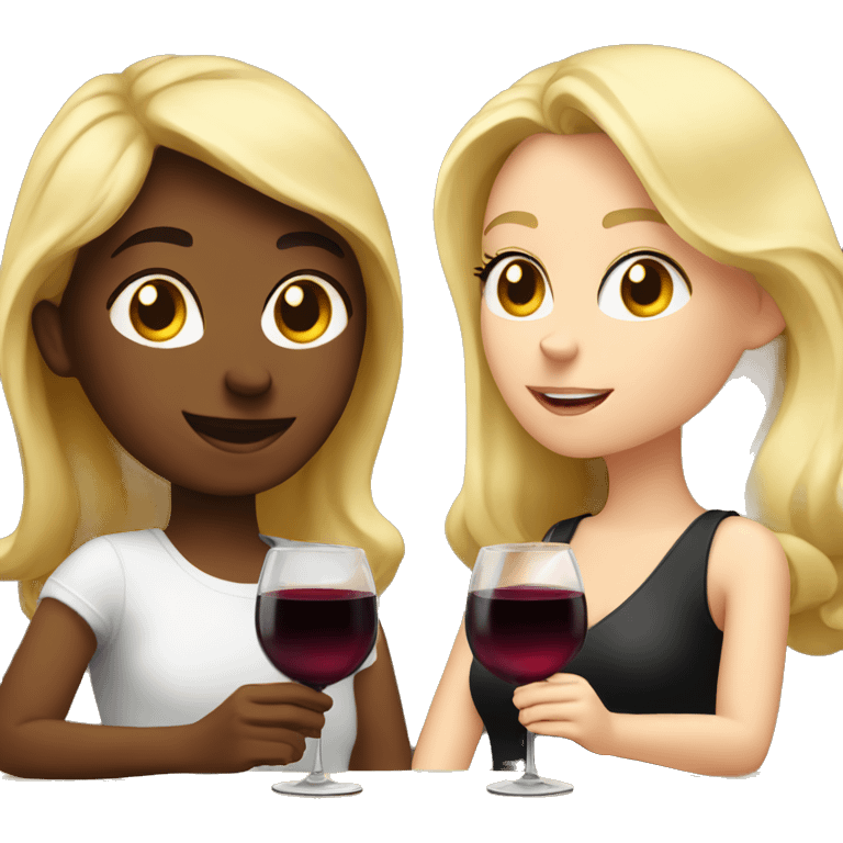 Two beautiful blondes drinking red wine with black guy emoji