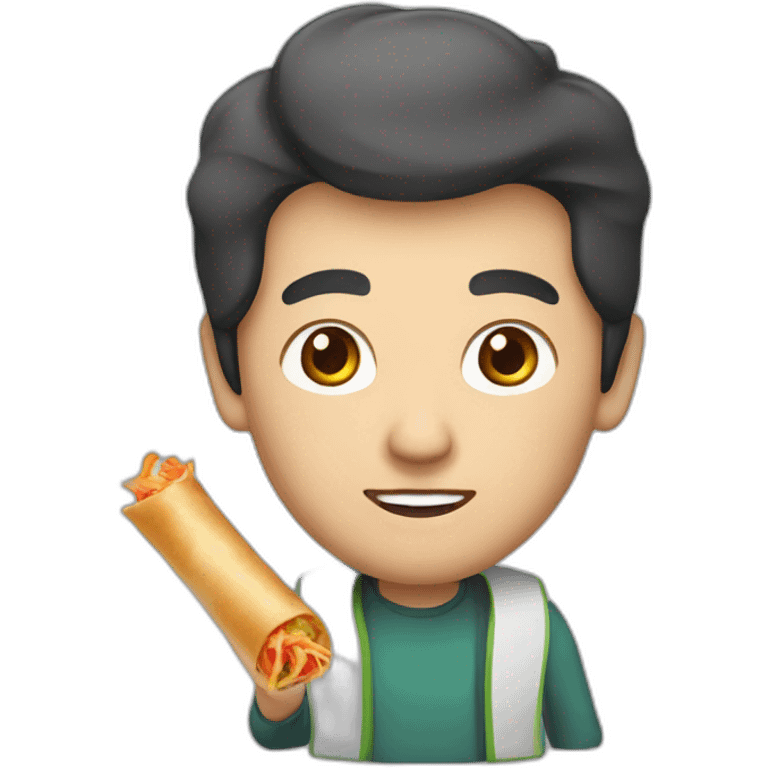 A chinese man with a fried spring roll emoji