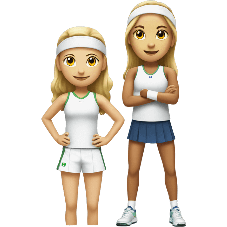 Create one girl danish tennis player with one girl Swedish tennis player standing together  emoji