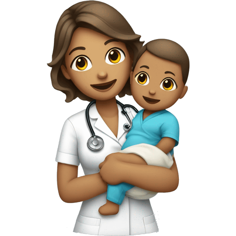 Nurse with stethoscope holding a baby emoji