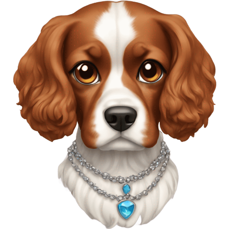 A cavalier dog wearing a necklace emoji