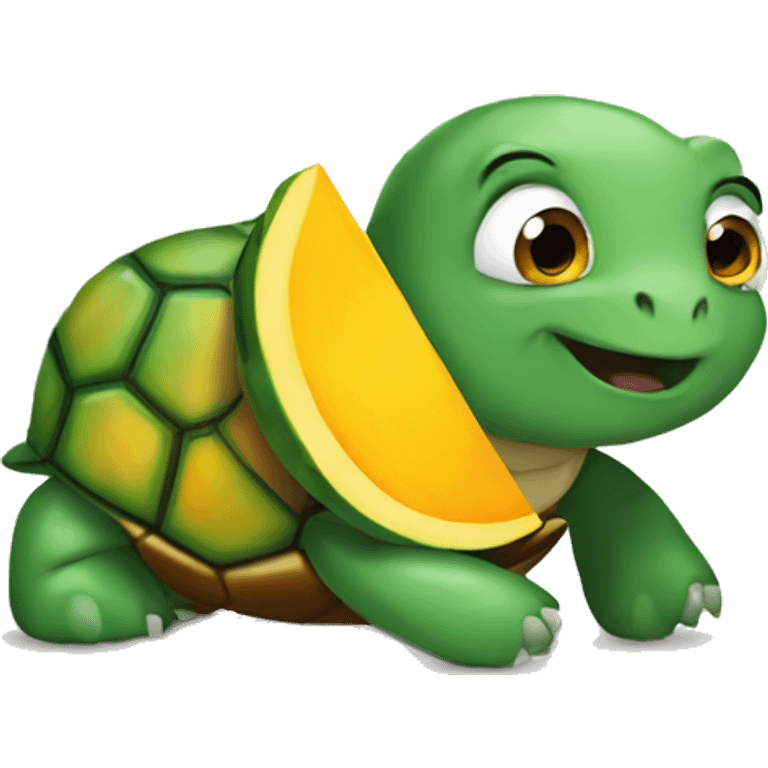 Turtle eating a mango emoji