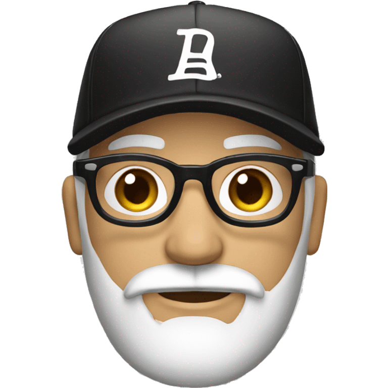 Create an emoji of a man with white beard wearing a black baseball cap and glasses emoji