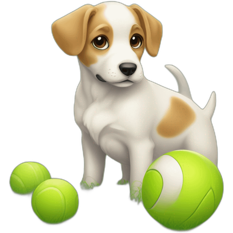 Do the puppy whit ball outside garden emoji