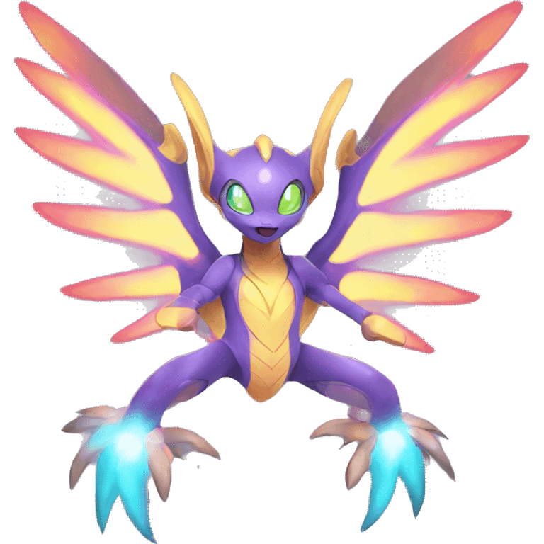 Celestial Neon Colors Vibrant Colors Flying Futuristic Fakémon-Legendary-Pokémon-Creature Full Body emoji