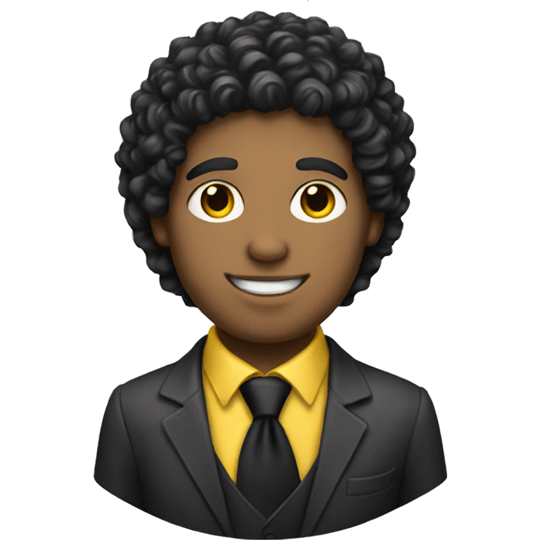 White man with black curly hair, wearing a yellow tie holding a cat emoji