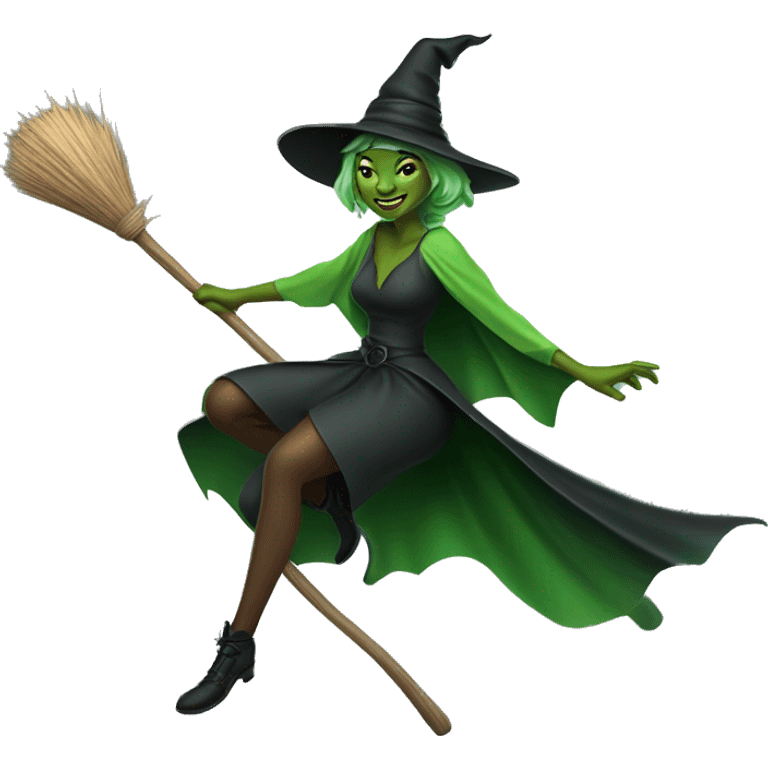 green-skinned witch riding a broomstick emoji