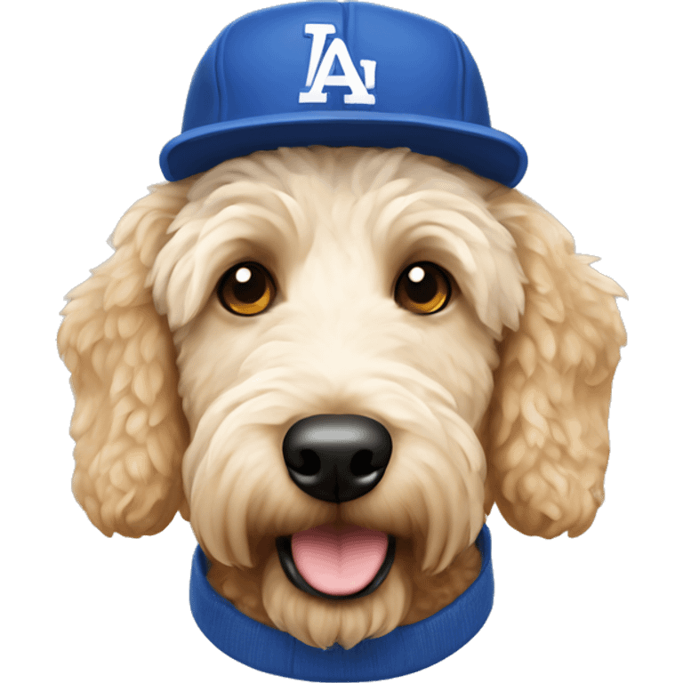 Golden doodle with a dodger hat  emoji