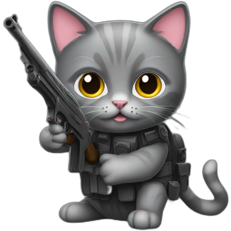 british dark gray short hair cat with gun emoji