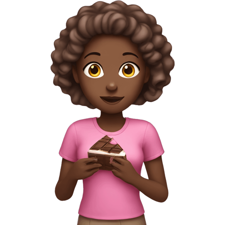 black girl with pink shirt eating chocolate  emoji