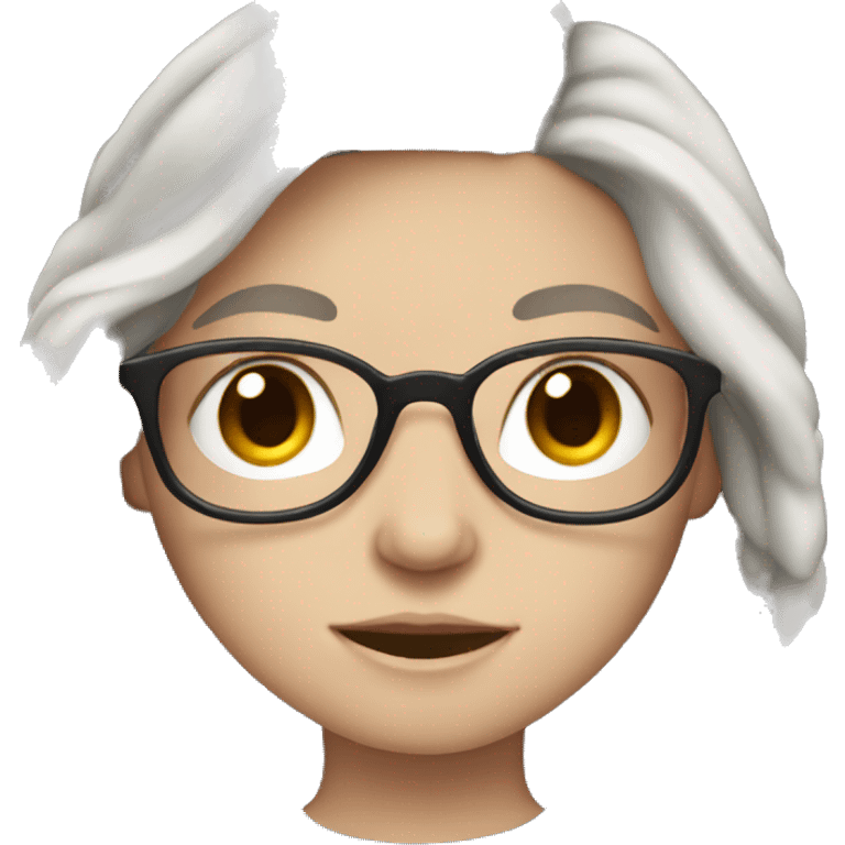 white girl with long grey hair, blue eyes, and glasses emoji