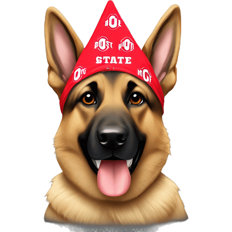 German Shepherd wearing an Ohio state bandana emoji