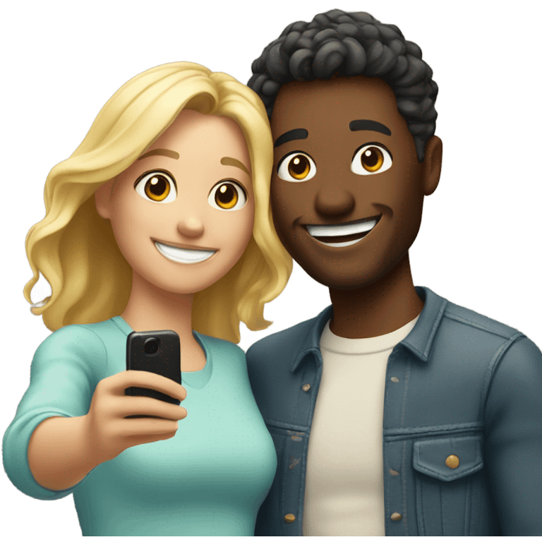 smiling couple taking selfie emoji