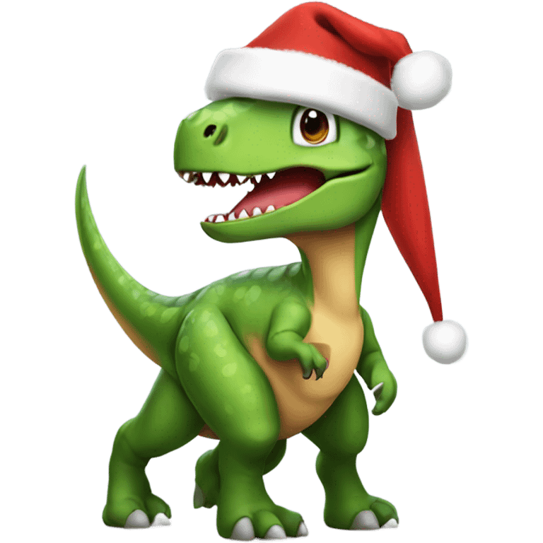 Dinosaur wearing a christmas hat emoji