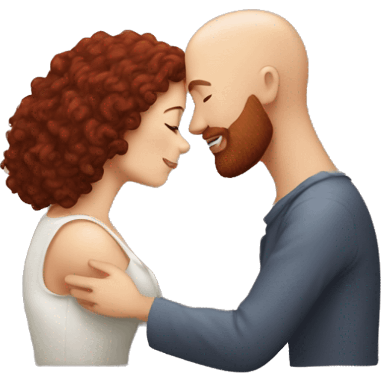 intimate moment between lovers bald man red beard long dark curly hair woman emoji