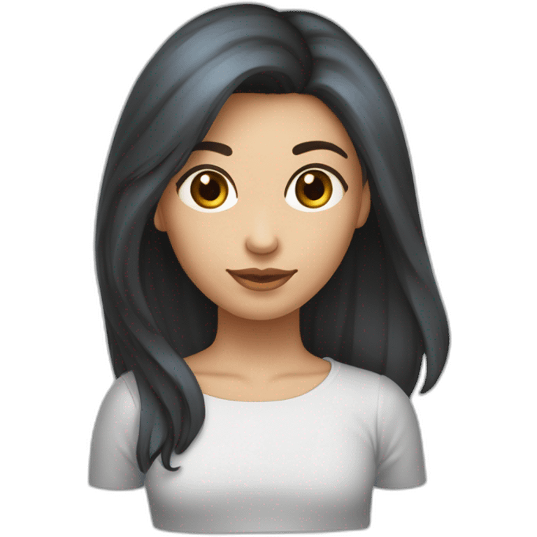 Fait moi une fille brune aux yeux bleus avec les cheveux lisses jusqu’au épaules emoji