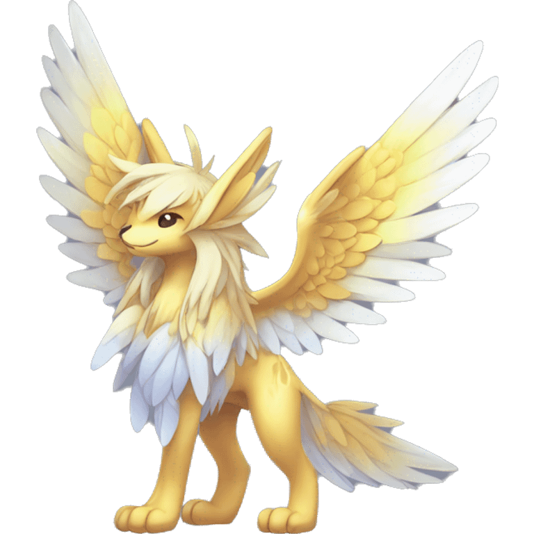 Anthro Sona Cool Edgy Cute Legendary Colorful Shy Winged Shiny Fakemon-Fantasy-Creature With Long Hair-Mane Full Body Detailed High Quality emoji