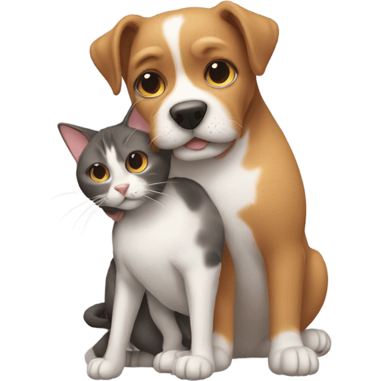 dog hugging a cat emoji