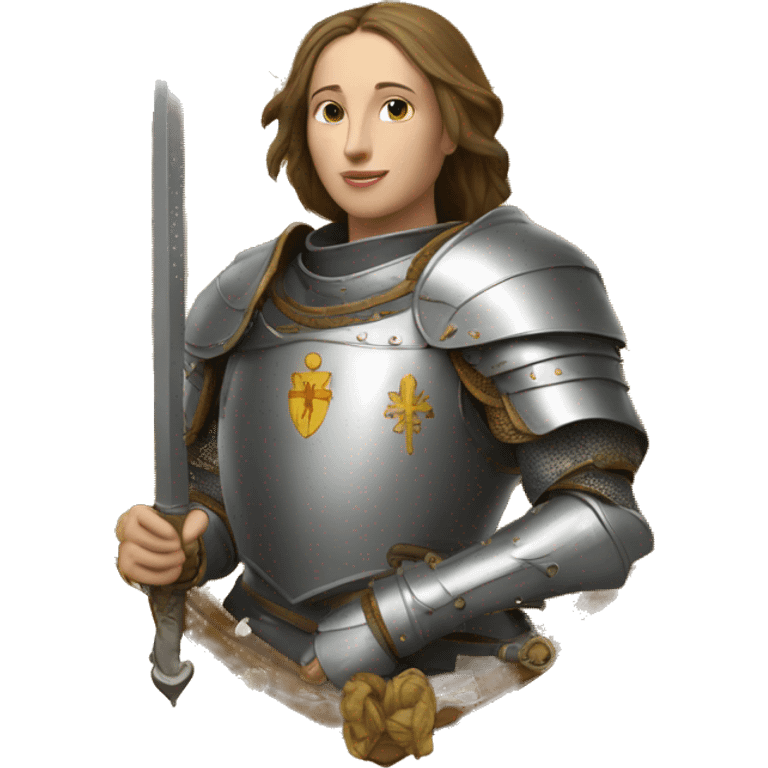 Joan of Arc in front of the coat of arms of the house of anjou emoji