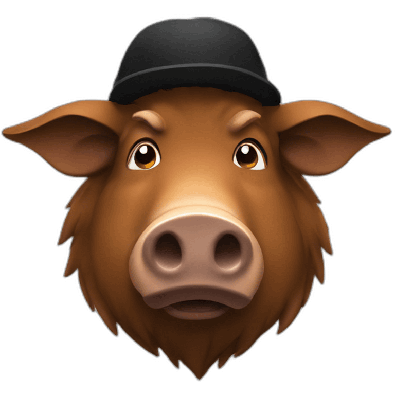 fullface brown boar tired of life with a black winter hat emoji