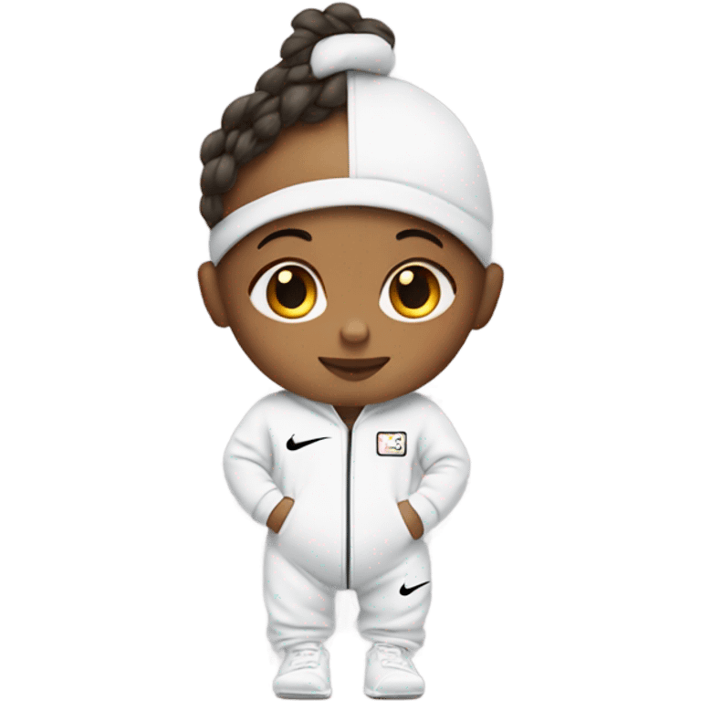 Baby wearing a jumpsuit from Nike emoji