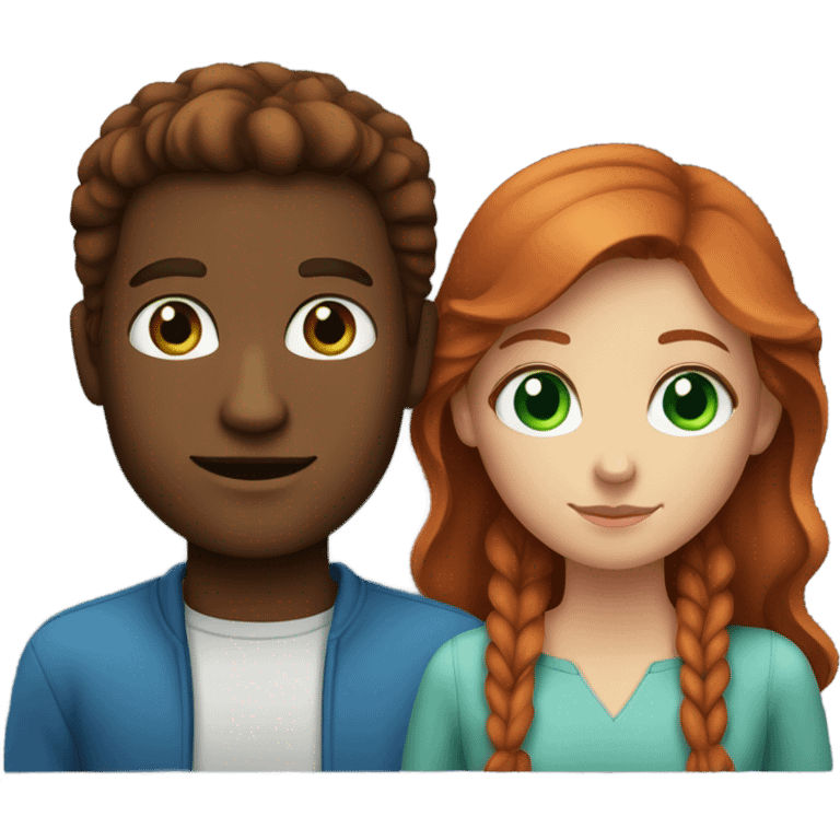 Red hair girl with green eyes girlfriend with dark brown man with blue eyes boyfriend emoji