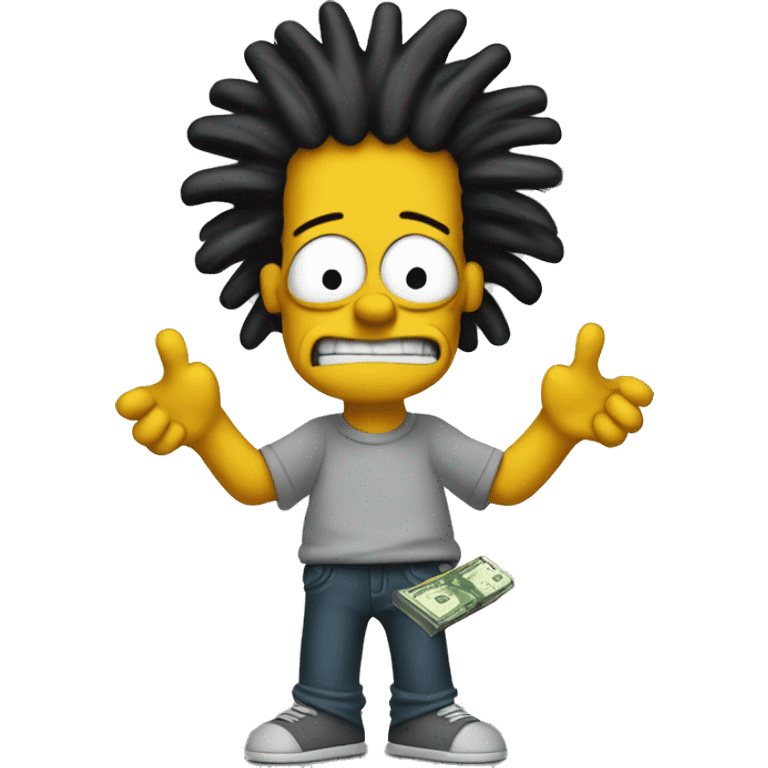 Bart Simpson with dreads holding up lots of money with both hands emoji