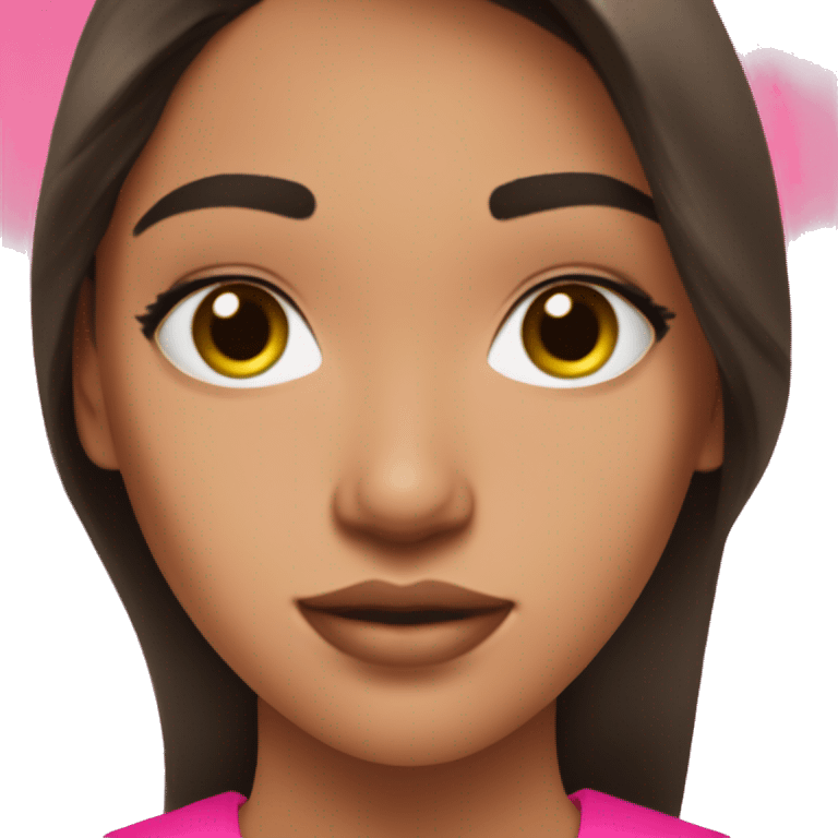 hispanic pretty girl with brown hair and light  pale skin in hot pink v neck shirt coquette aesthetic  emoji