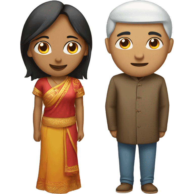 A Chinese man and an Indian woman in love emoji