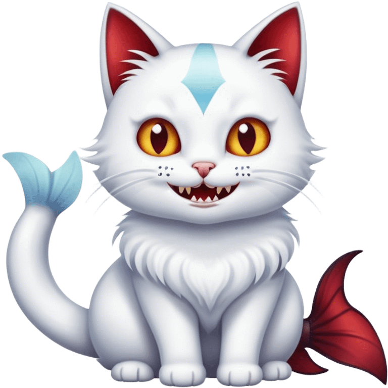 cat with vampire teeth and fish tail emoji