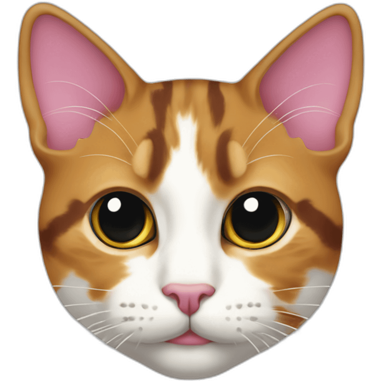 young calico cat face with a pink nose and a white chin emoji