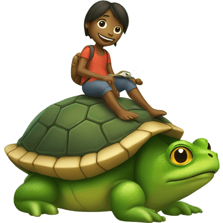 Snai riding a turtle that's riding a frog emoji