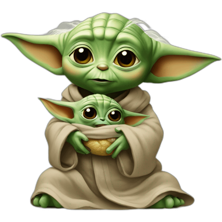 Realistic Yoda holding baby Yoda emoji