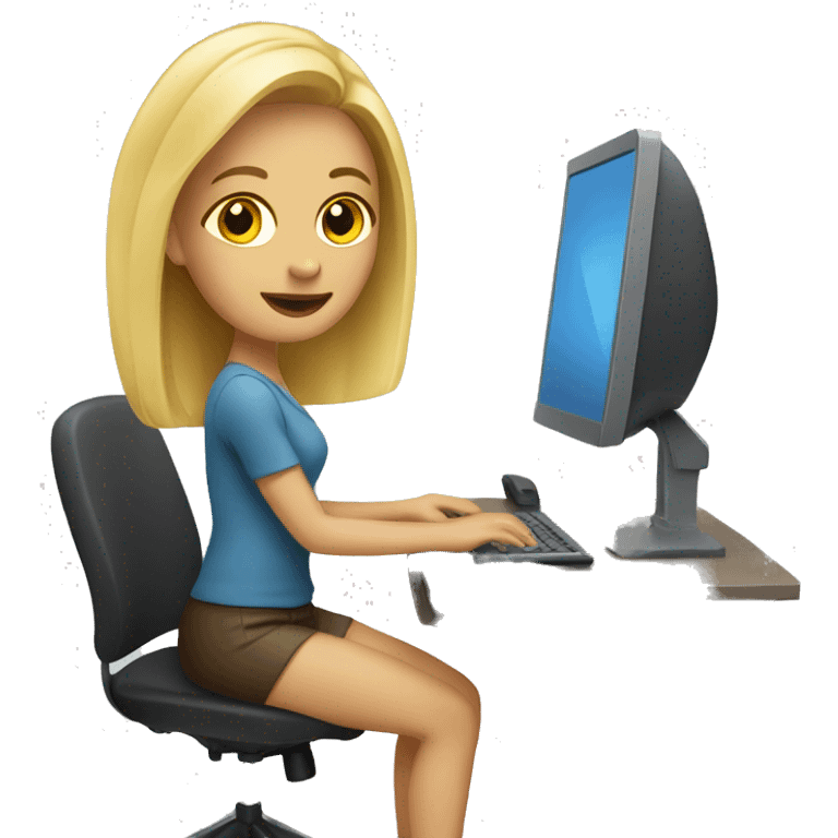 Blond woman sitting at a computer desk emoji