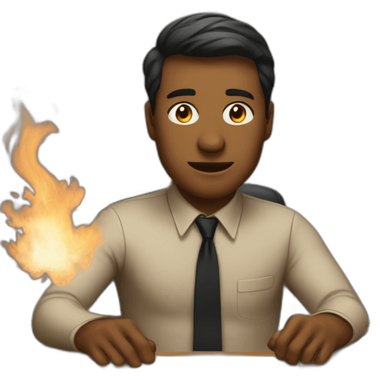 man sitting behind desk in burning office emoji