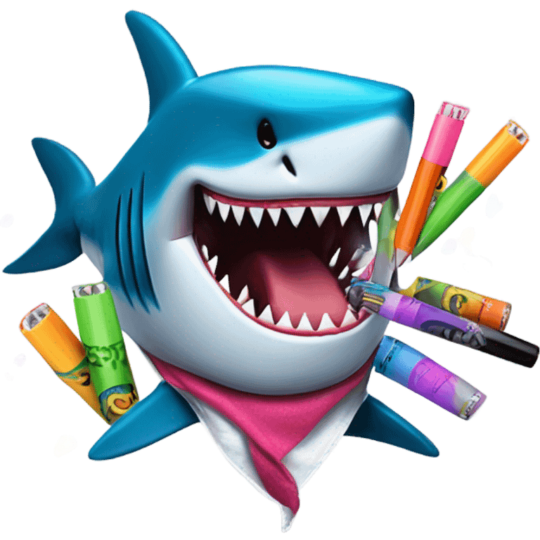 Shark consuming markers while being harassed by a criminal duck with tattoos  emoji