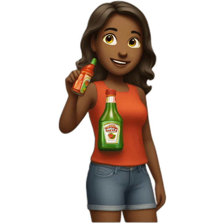 girl with tabasco botle and pickels emoji