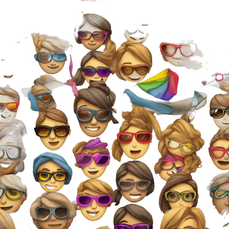 mujer joven de gafas y pelo largo volando en parapente de colores  emoji