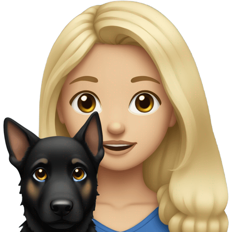 blonde girl who has blue eyes with an all black female german shepherd  emoji