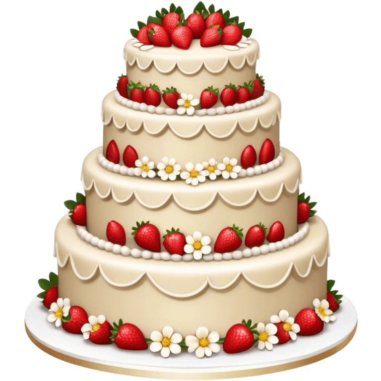 Elegant, elaborate, realistic cake with flowers and fresh strawberries emoji