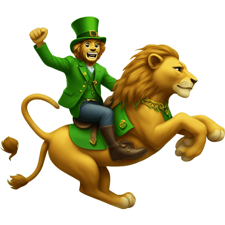 Lion riding a leprechaun  emoji