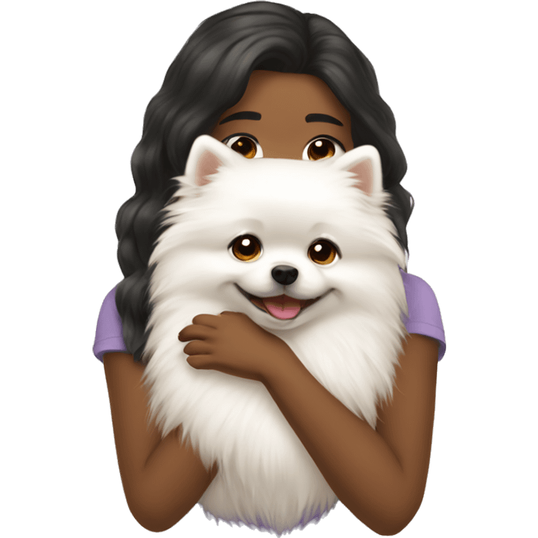 girl smiling hug white pomeranian emoji