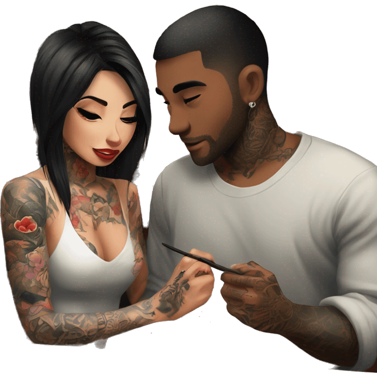 Romantic sushi dinner date for beautiful tattooed couple emoji