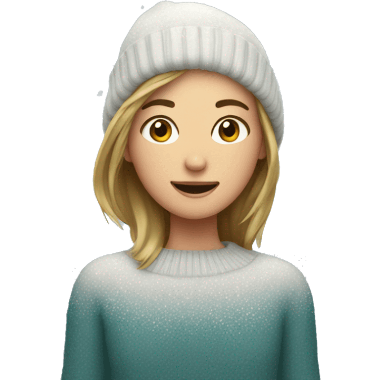 Snow falling on girl in sweater emoji