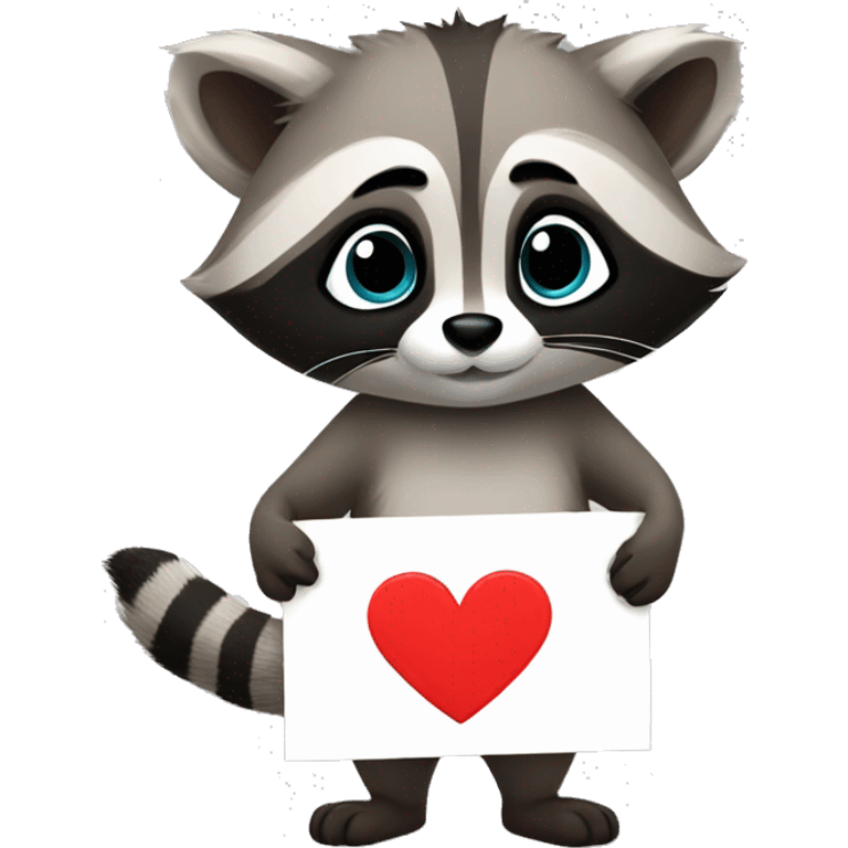 Raccoon holding a sign that says I love you  emoji