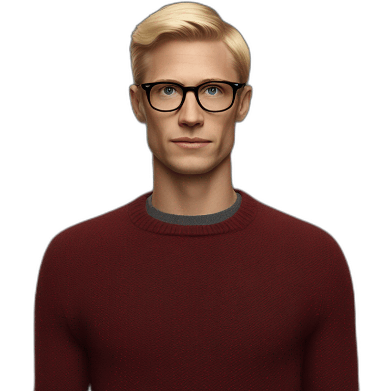 blond man confident persol glasses dark red pullover emoji