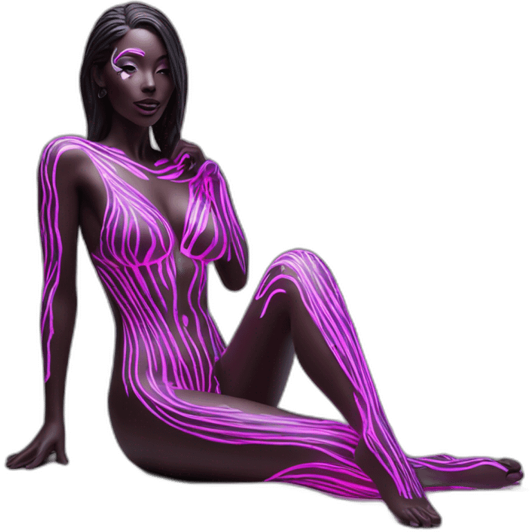 Sexy Neon sign beauty model figurine in tasteful body paint emoji